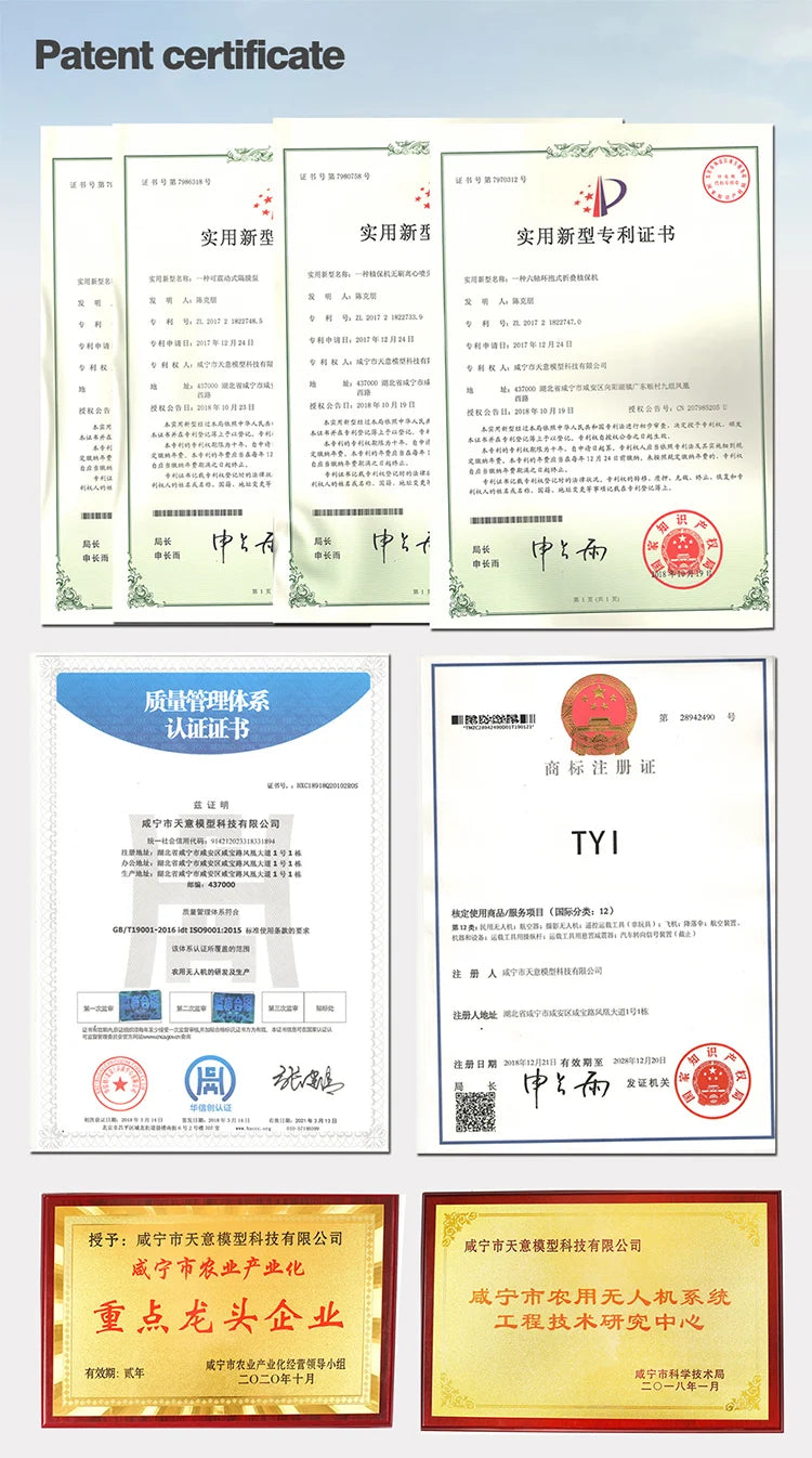 TYI 3W TYI6-20C 20L Agriculture Spray Drone, a patent application has been filed in the state of california .