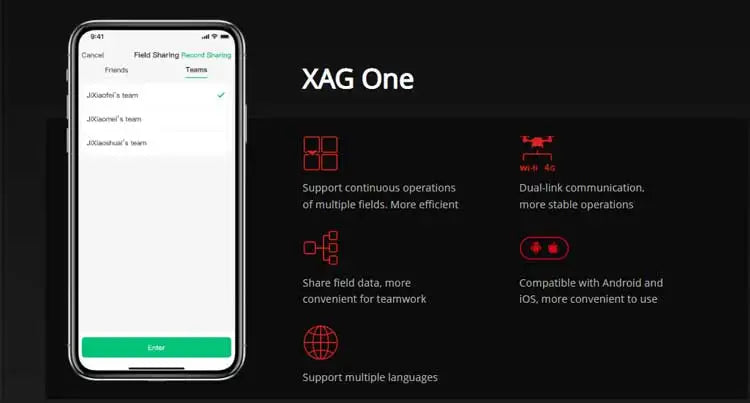 الطائرة بدون طيار الزراعية XAG P100 40L - قلب ذكي مدعوم بالذكاء الاصطناعي مع طائرة بدون طيار للري الزراعي بدقة وكفاءة عالية 21 XAG P100 40L Agricultural Drone, 1 F Aenn XAG One Julett Joatre Julei Support continuous