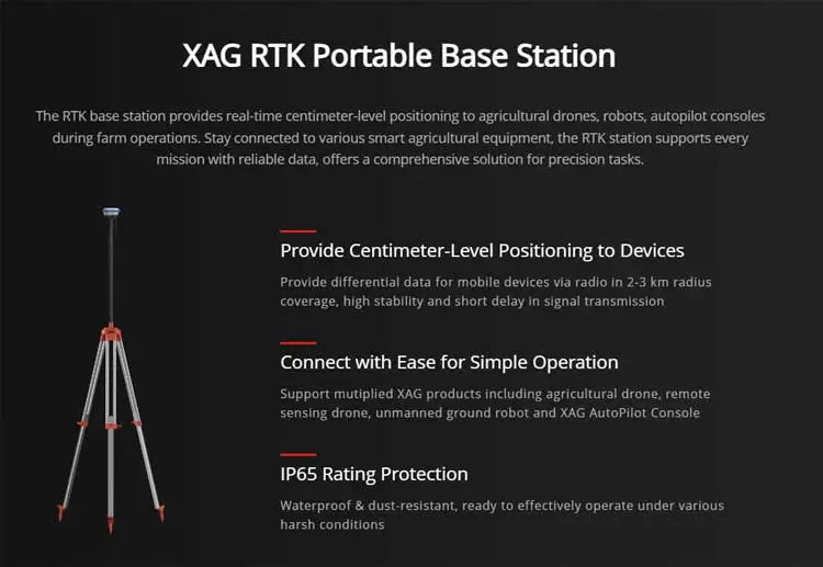 الطائرة بدون طيار الزراعية XAG P100 40L - قلب ذكي مدعوم بالذكاء الاصطناعي مع طائرة بدون طيار للري الزراعي بدقة وكفاءة عالية 23 XAG P100 40L Agricultural Drone, XAG RTK base station provides real-time centimeter-level positioning to agricultural