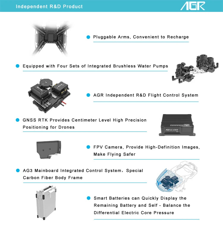 AGR A16 16L Agriculture Drone, AGR Pluggable Arms Convenient to Recharge Equipped with Four Sets