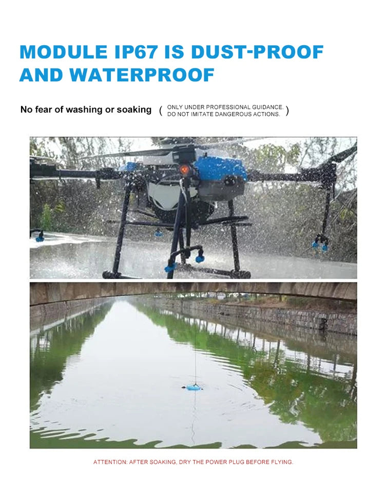 AGR B70 70L Agriculture Drone, MODULE IP67 IS DUST-PROOF AND WATERPROO F NO