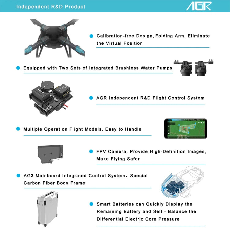 AGR Q10 10L Agriculture Drone, AGR Calibration-free Design, Folding Arm, Eliminate the Virtual Position