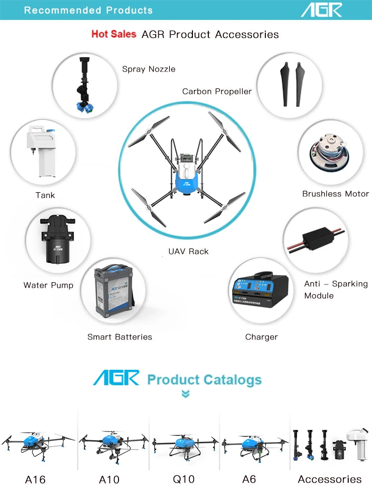 AGR A6 6L Agriculture Drone, Accessories Spray Nozzle Carbon Propeller Tank Brushless Motor UAV Rack Water Pump 8 Anti Spark