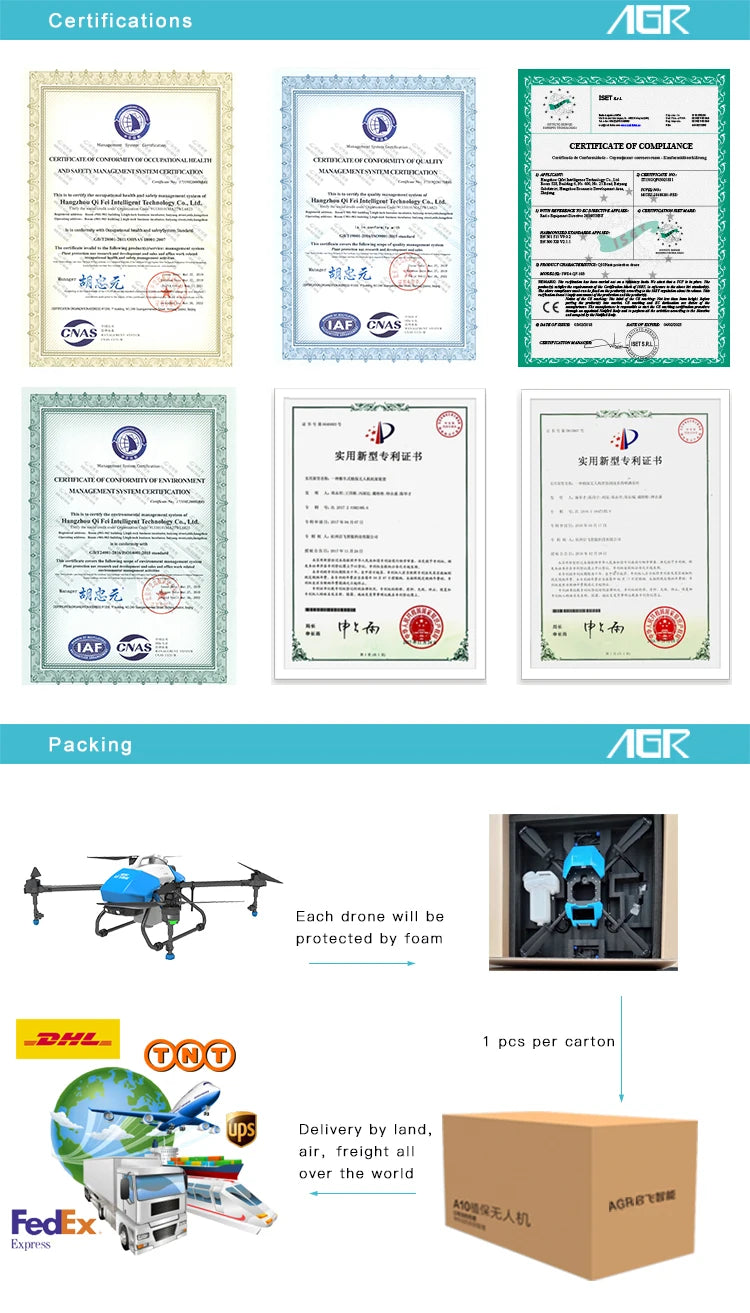 AGR A6 6L Agriculture Drone, each drone will be protected by foam 78L pcs per carton CQO