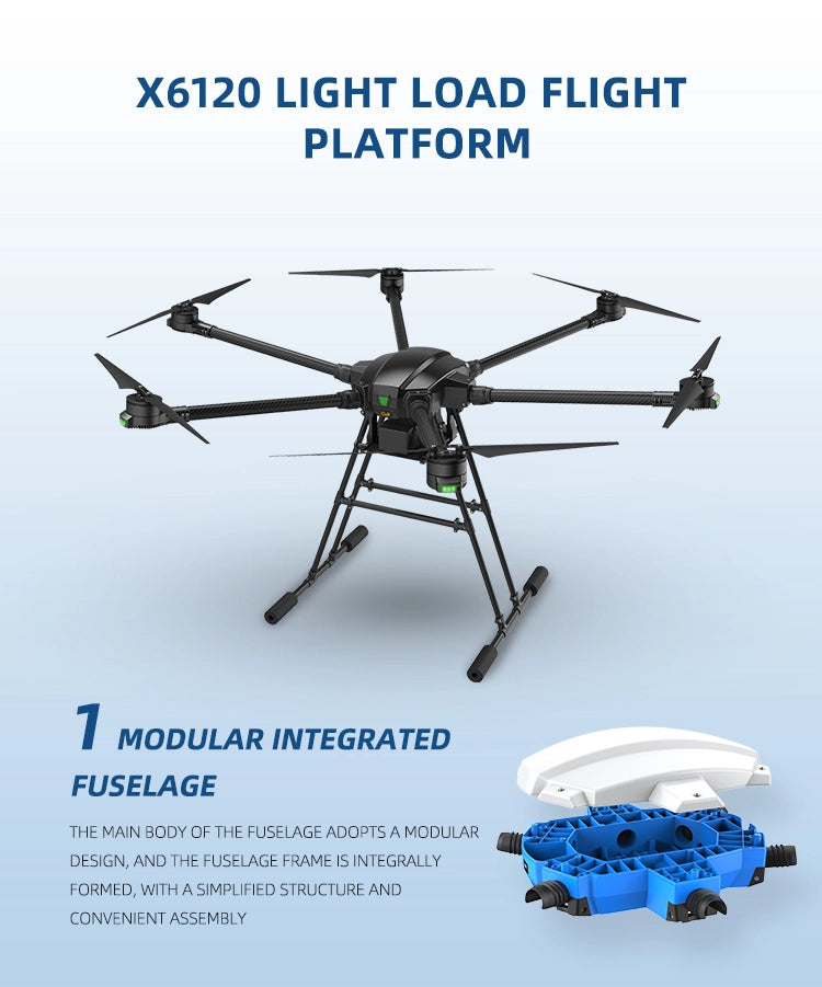 طائرة بدون طيار صناعية EFT X6120 - 6 محاور حمولة 6 كجم 30 دقيقة خفيفة الوزن للتدريب والتفتيش والبحث 12 EFT X6120 Industrial Drone, X6120 LIGHT LOAD FLIGHT PLATFORM 7 MODULAR