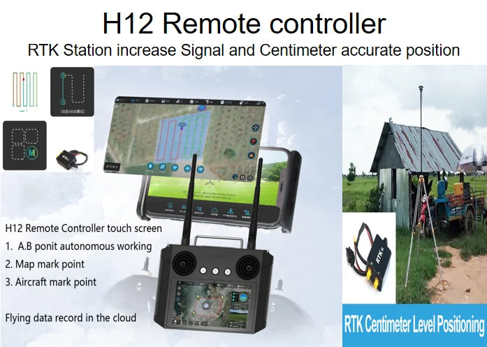 Yuanmu GF-30 30L Agriculture Drone, H12 Remote controller RTK Station increase Signal and Centimeter accurate position . map mark
