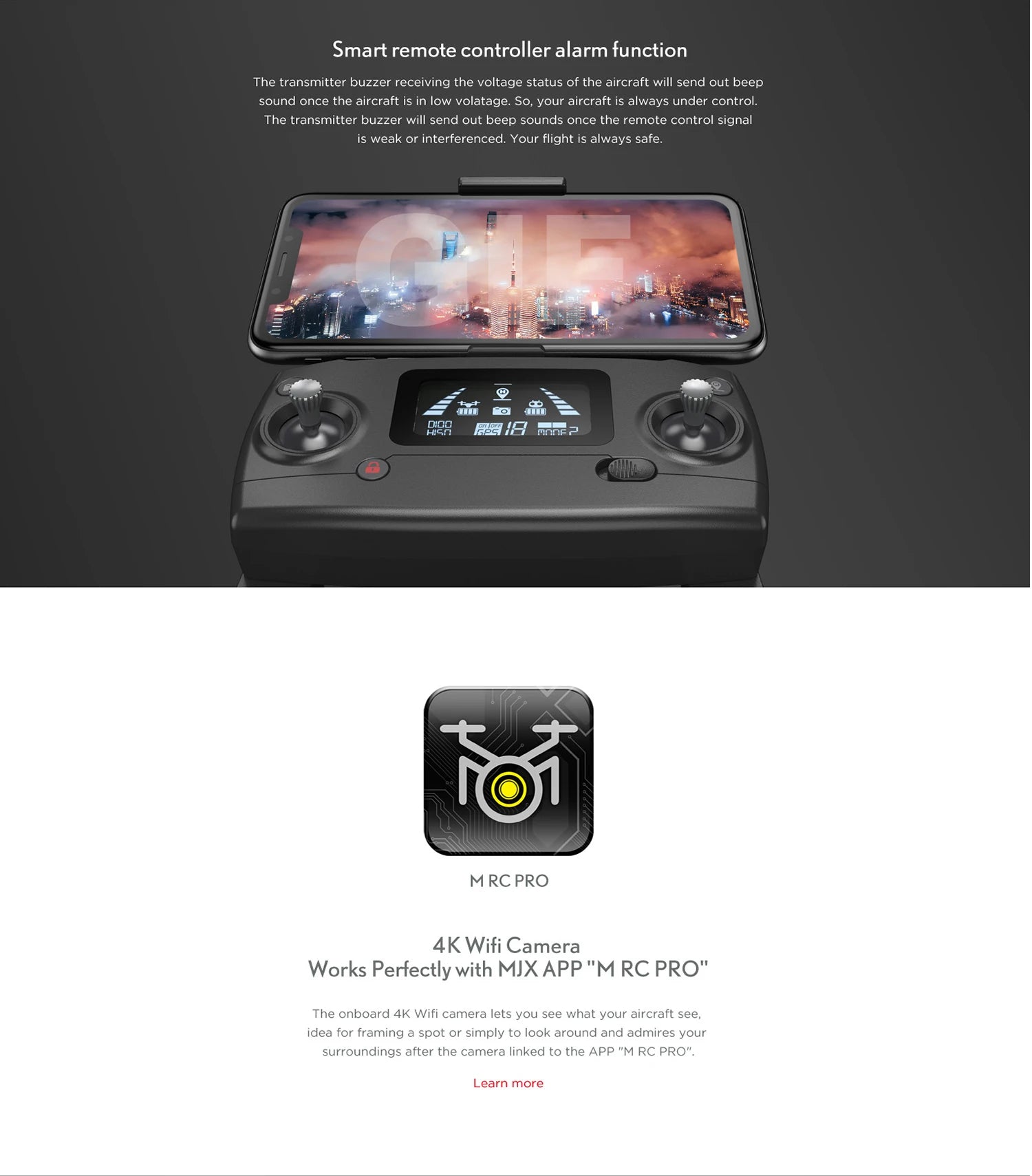 طائرة بدون طيار MJX Bug 16 Pro - 3 محاور Gimbal 4K HD EIS Camera GPS Wifi FPV RC Quadcopter بدون فرش Motoe قابلة للطي احترافية Dron Helicopter كاميرا احترافية بدون طيار 19 MJX Bug 16 Pro Drone, transmitter buzzer receives the voltage status of the aircraft will send out beep sound