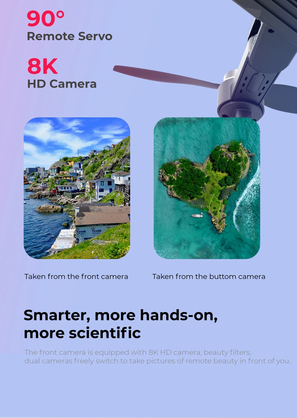 HJ90 PRO GPS Drone, front camera is equipped with 8K HD camera, beauty filters, dual cameras freely switch to take