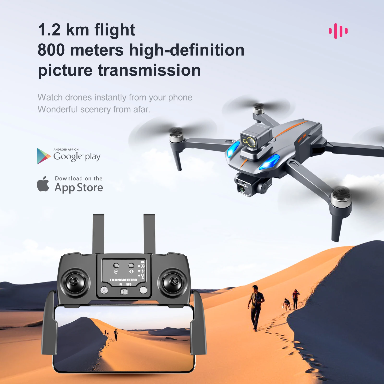 K911 MAX GPS Drone, 1.2 km flight 800 meters high-definition picture transmission Watch drones instantly from your