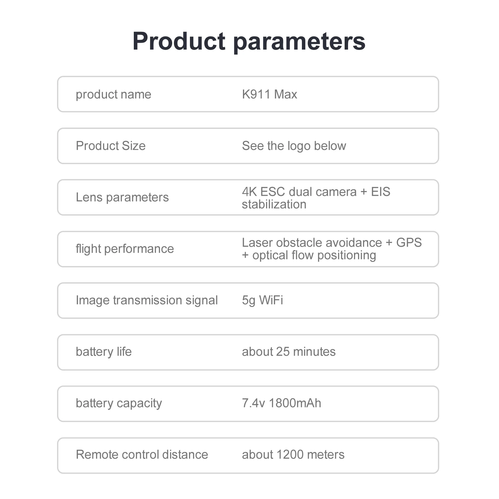 K911 MAX GPS Drone, ESC dual camera + EIS Lens parameters stabilization Laser obstacle avoidance + GPS flight performance
