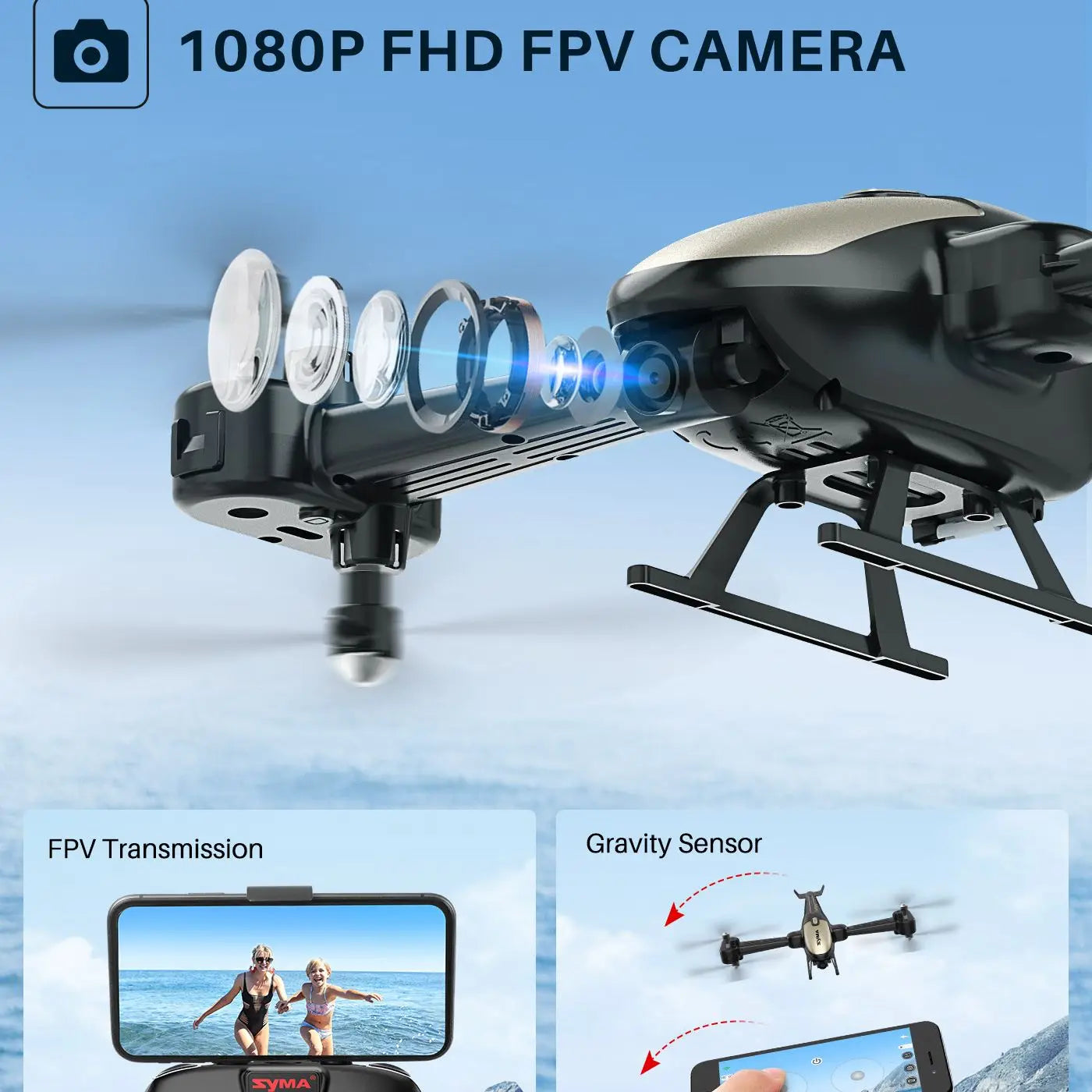 SYMA X700W RC الطائرة بدون طيار مع كاميرا 1080P FPV طوي طائرات الهليكوبتر التحكم عن بعد لعب للبنين ارتفاع عقد وضع مقطوعة الرأس ثلاثية الأبعاد الوجه 10 SYMA X700W RC Drone, Oongh P FPV Transmission Gravity Sensor SYMA N.