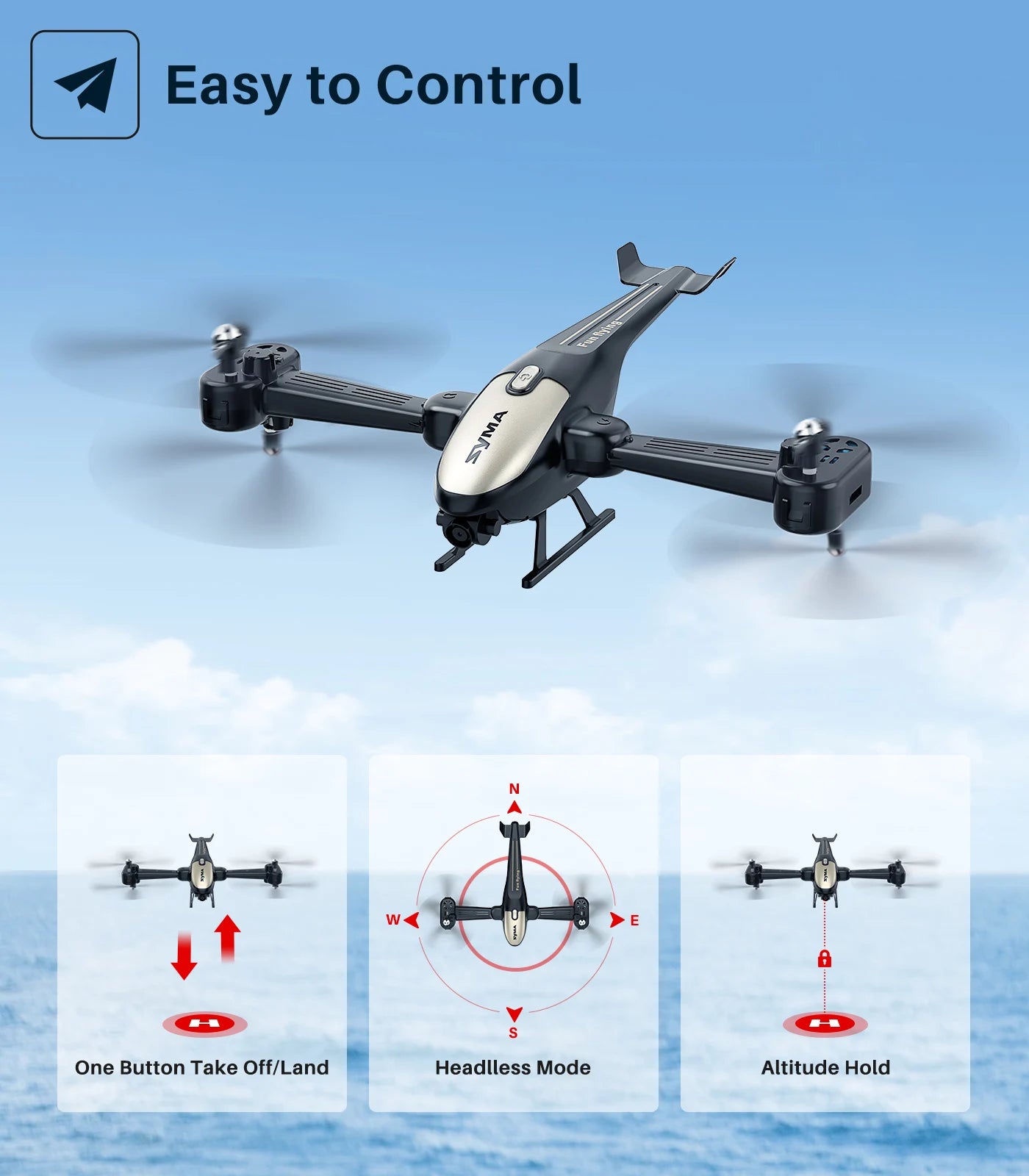 SYMA X700W RC الطائرة بدون طيار مع كاميرا 1080P FPV طوي طائرات الهليكوبتر التحكم عن بعد لعب للبنين ارتفاع عقد وضع مقطوعة الرأس ثلاثية الأبعاد الوجه 12 SYMA X700W RC Drone, Easy to Control W ( One Button Take Off/Land Headlless Mode