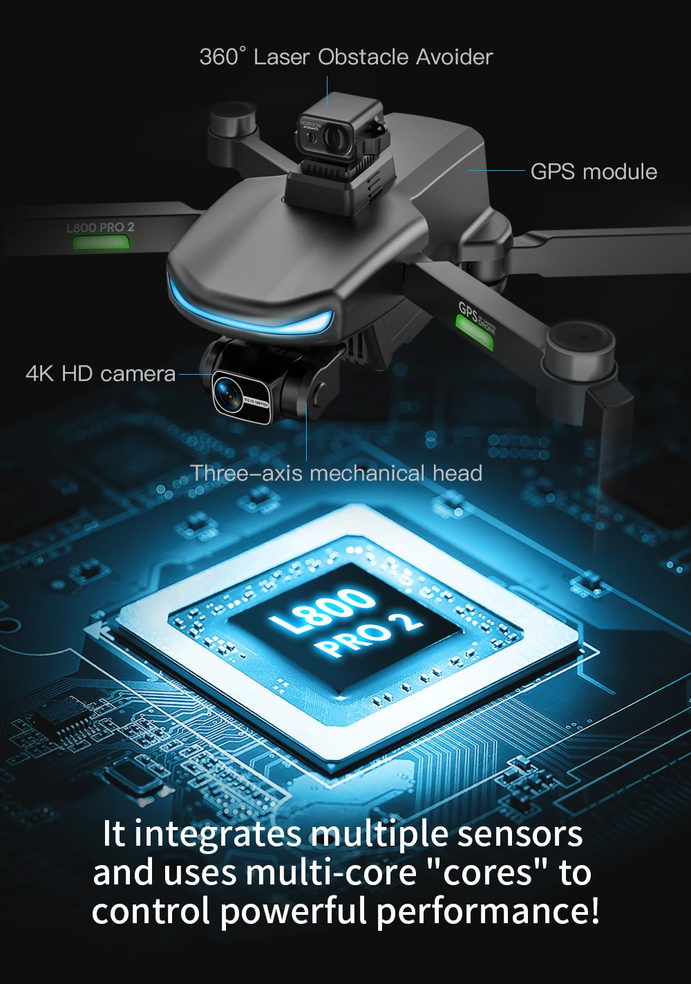 L800 Pro2 Drone, module integrates multiple sensors and uses multi-core "cores" to control powerful performance 