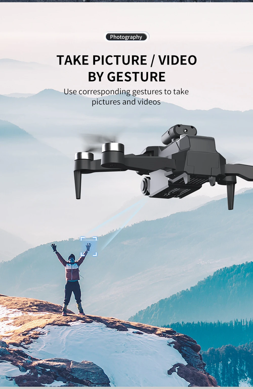 JJRC H115 Brushless Drone, Use corresponding gestures to take pictures and videos by gesture .