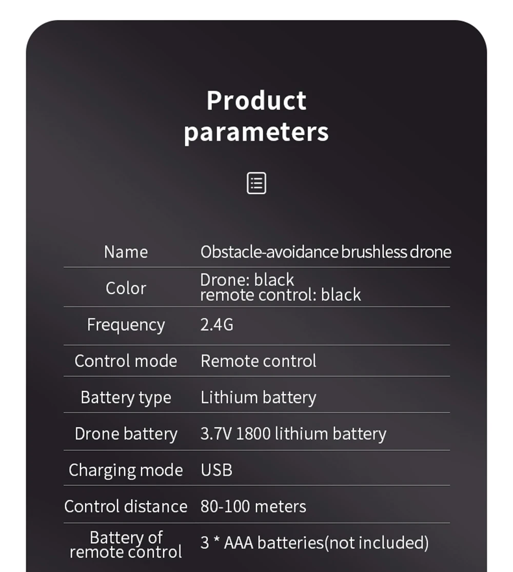 JJRC H115 Brushless Drone, remote control: black Frequency 2.46 Control mode Remote control Battery type Lithium battery