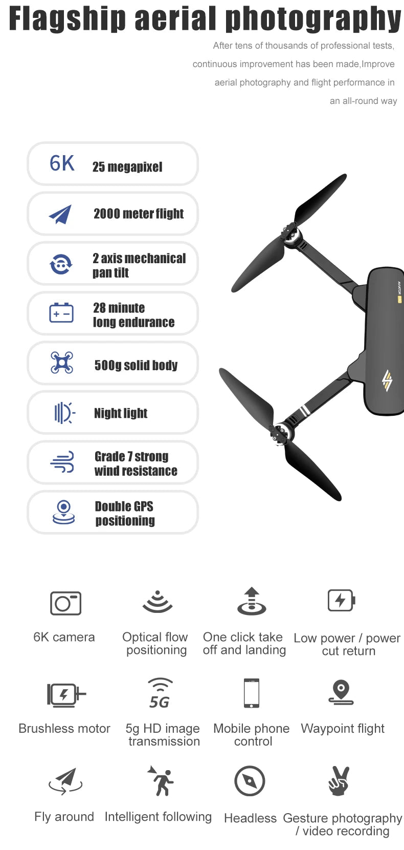 8811 Pro Drone مع بطاقة SD 32G/64 TF - 5G WIFI FPV RTR مع كاميرا 6K HD 2 محور مضادة للاهتزاز ذاتية التثبيت Gimbal Dron كاميرا احترافية بدون طيار 24 8811 Pro Drone, Flagship aerial photography After tens of thousands of professional tests, continuous improvement has been made