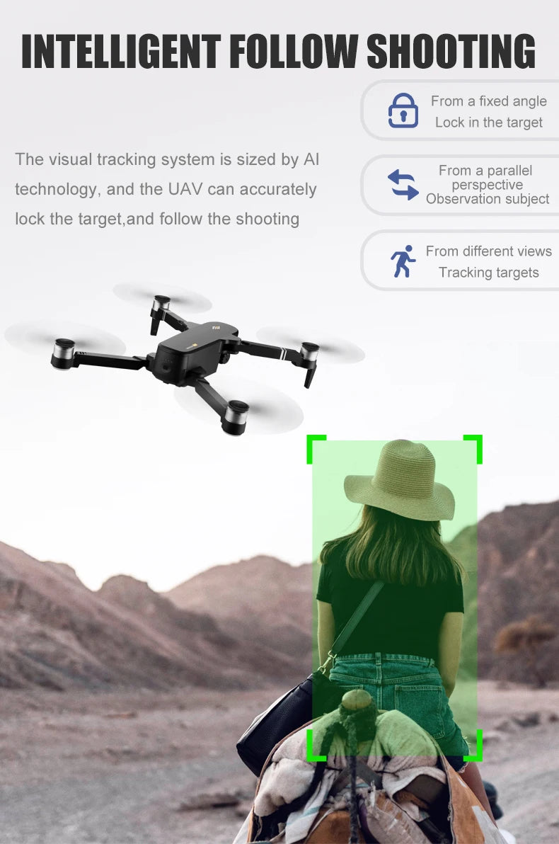8811 Pro Drone مع بطاقة SD 32G/64 TF - 5G WIFI FPV RTR مع كاميرا 6K HD 2 محور مضادة للاهتزاز ذاتية التثبيت Gimbal Dron كاميرا احترافية بدون طيار 33 8811 Pro Drone, INTELLIGENT FOLLOW SHOOTING From a fixed angle 8 Lock in