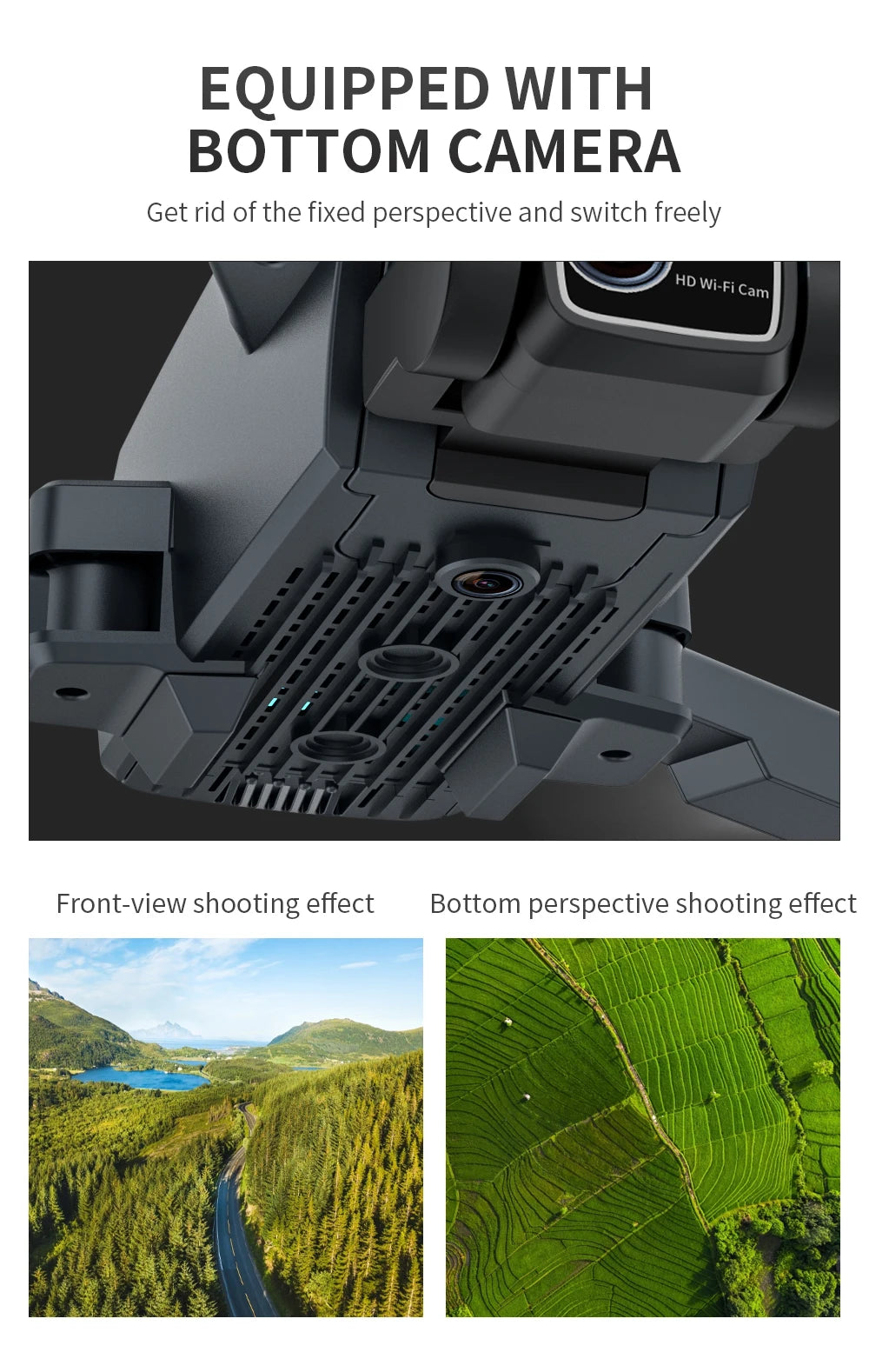 WYFA X3 Drone, EQUIPPED WITH BOTTOM CAMERA Get rid of the fixed perspective and switch