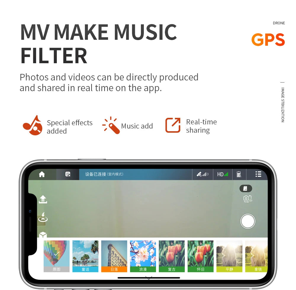 WYFA X3 Drone, DRONE MV MAKE MUSIC GPS FILTER Photos and videos can be