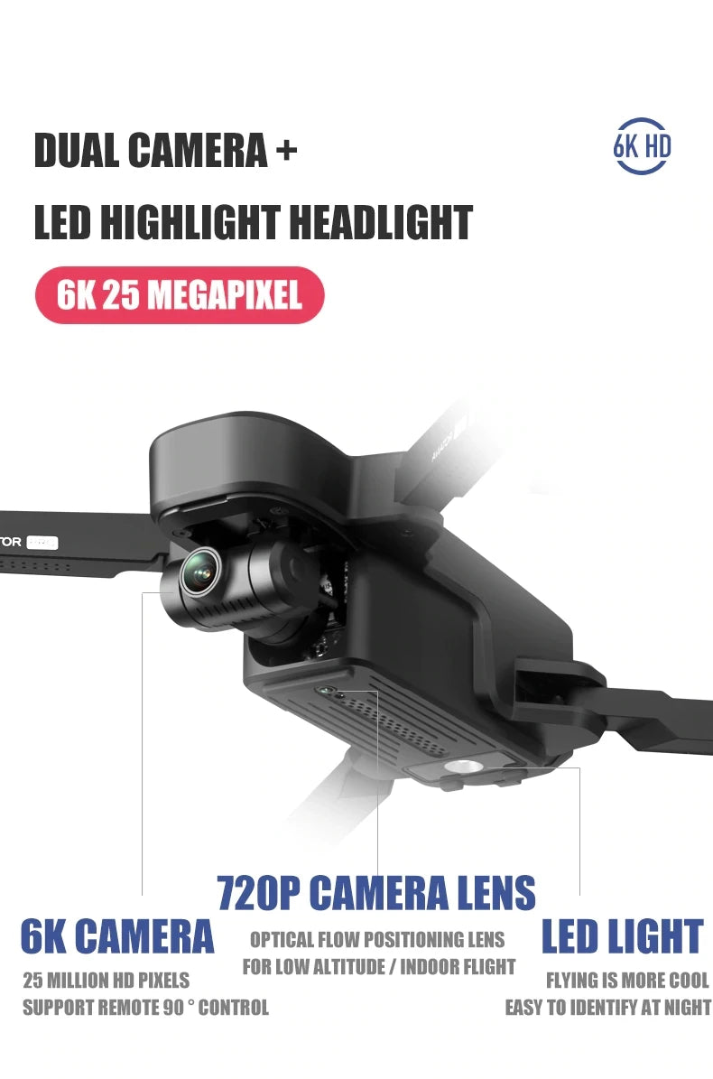 8811 Pro Drone, DUAL CAMERA + 6K HD LED HIGHLIGHT HEADLIGHT 6K