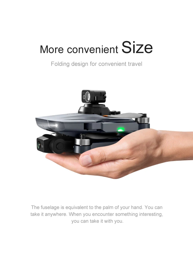 RG101 Pro Drone, more convenient Size Folding design for convenient travel The fuselage is equivalent to the palm of your