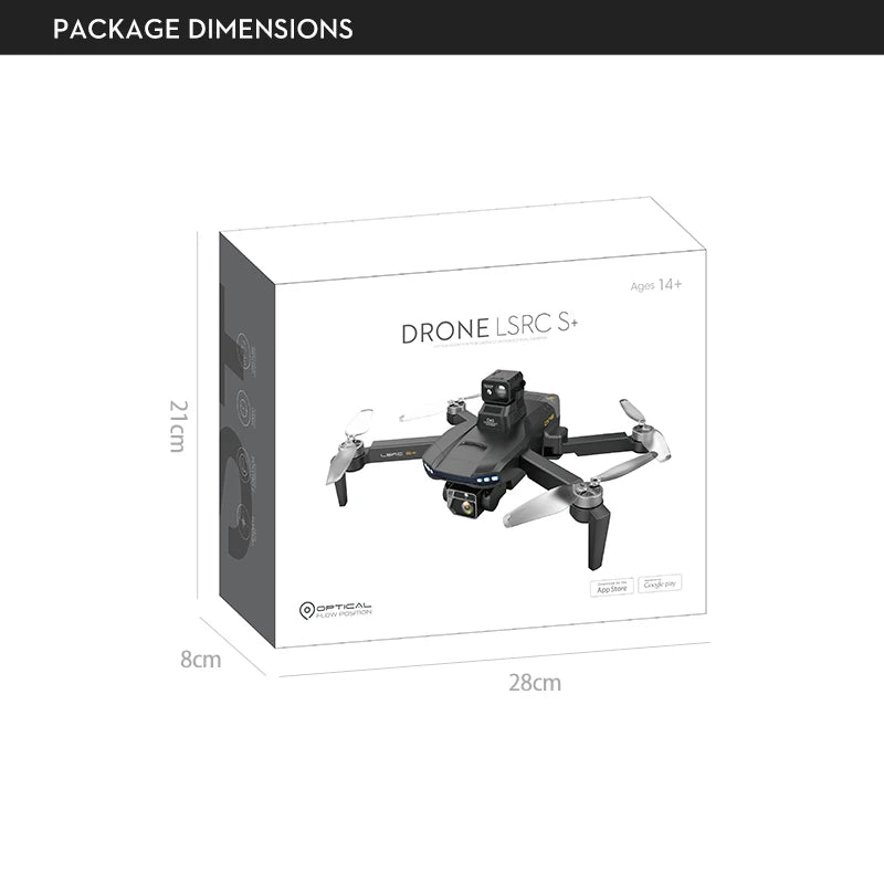 S+ Drone / S Plus Drone - GPS 6K HD كاميرا مزدوجة عالية الدقة RC مسافة 1200 متر تجنب عوائق الليزر التصوير الجوي بدون فرش محرك قابل للطي كوادكوبتر كاميرا احترافية بدون طيار 38 S+ Drone, PACKAGE DIMENSIONS Ages 14+ DRONE LSRC S: