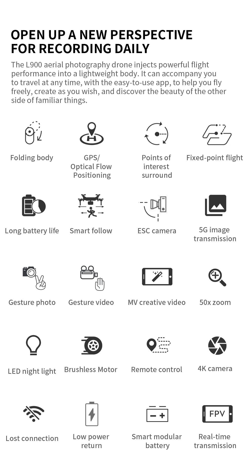 L900 PRO 4K HD GPS Drone, the drone can accompany you to travel at any time, with the easy-to-use app