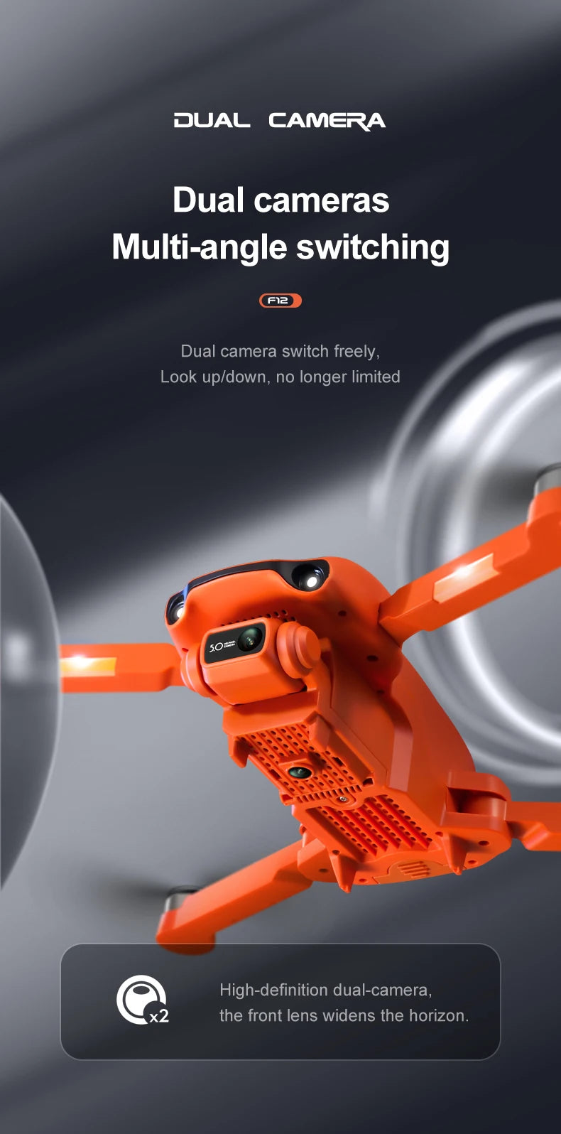 F12 GPS Drone, dual-camera, front lens widens the horizon, the front lens narrows