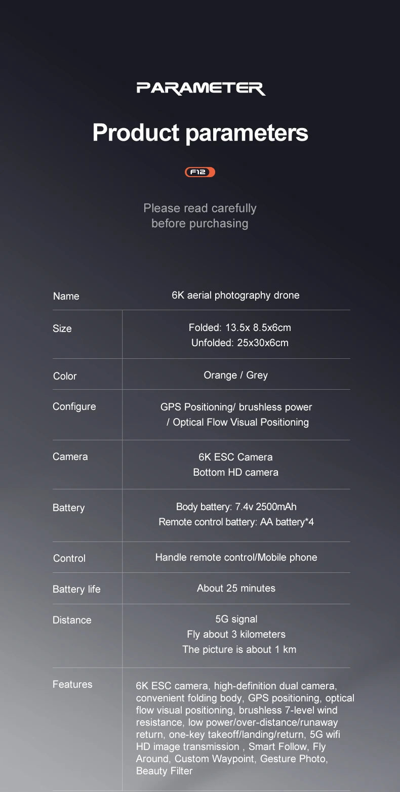 F12 GPS Drone, 5G wifi HD image transmission Smart Follow; Fly Around, Custom Waypoint, Gesture