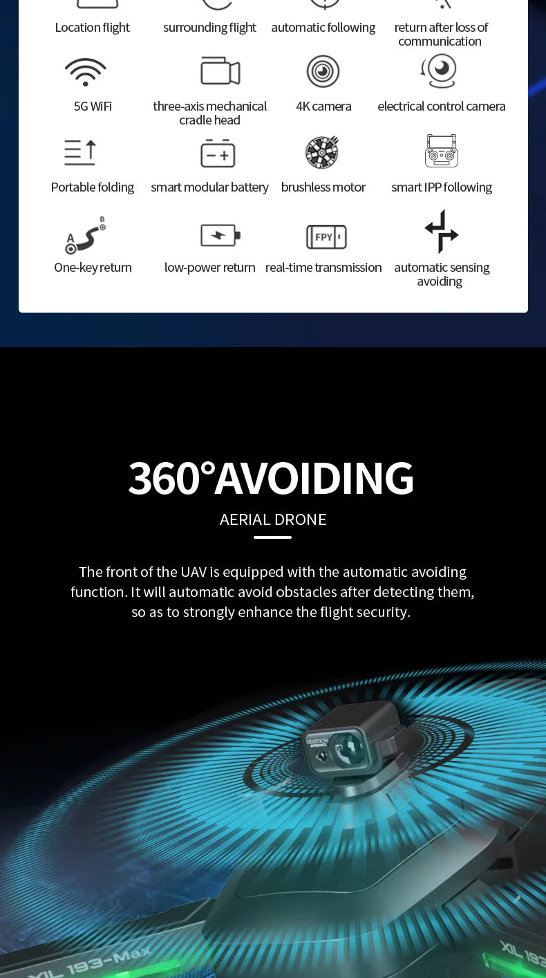 4Drc 193 Max Drone, the front of the UAV is equipped with the automatic avoiding function