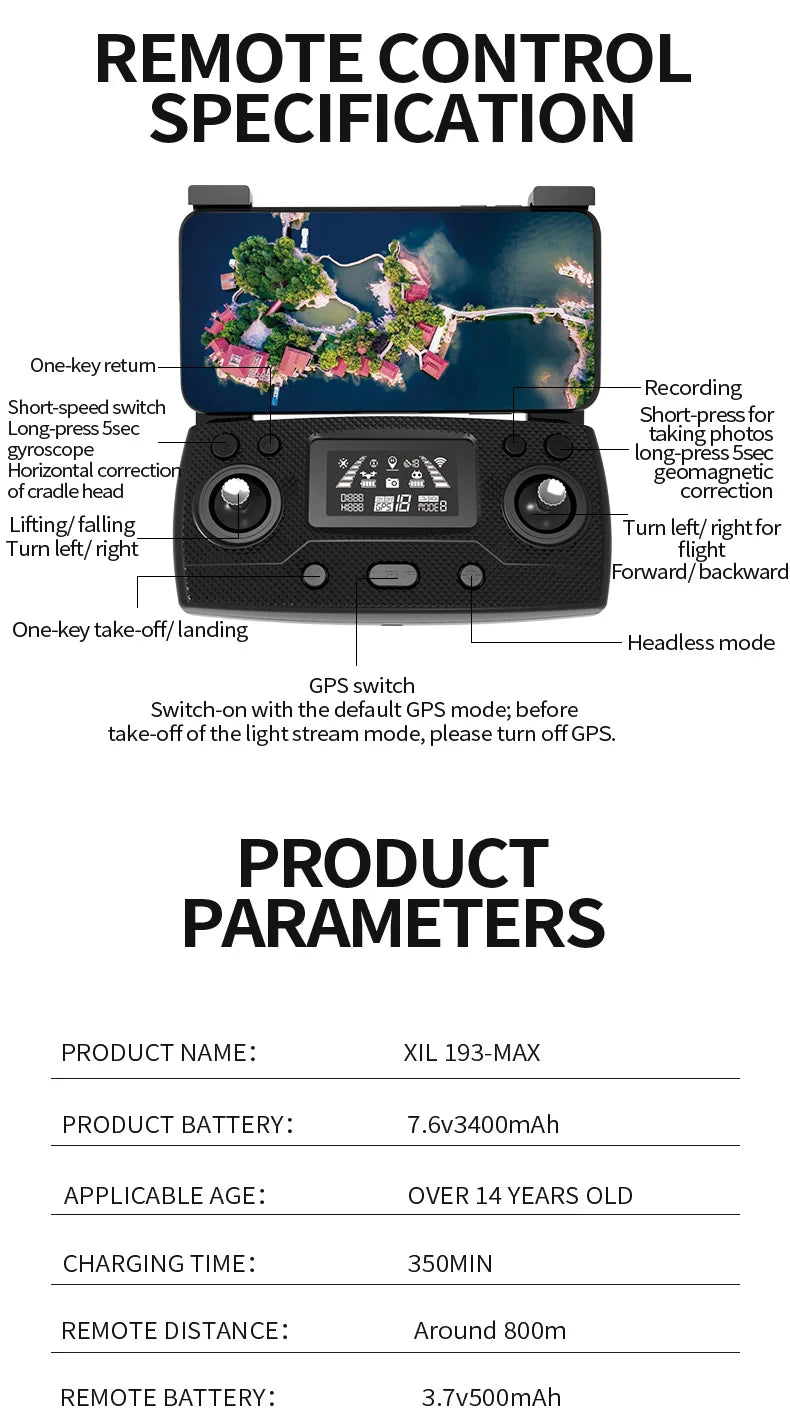 4Drc 193 Max Drone, REMOTE CONTROL SPECIFICATION One-key
