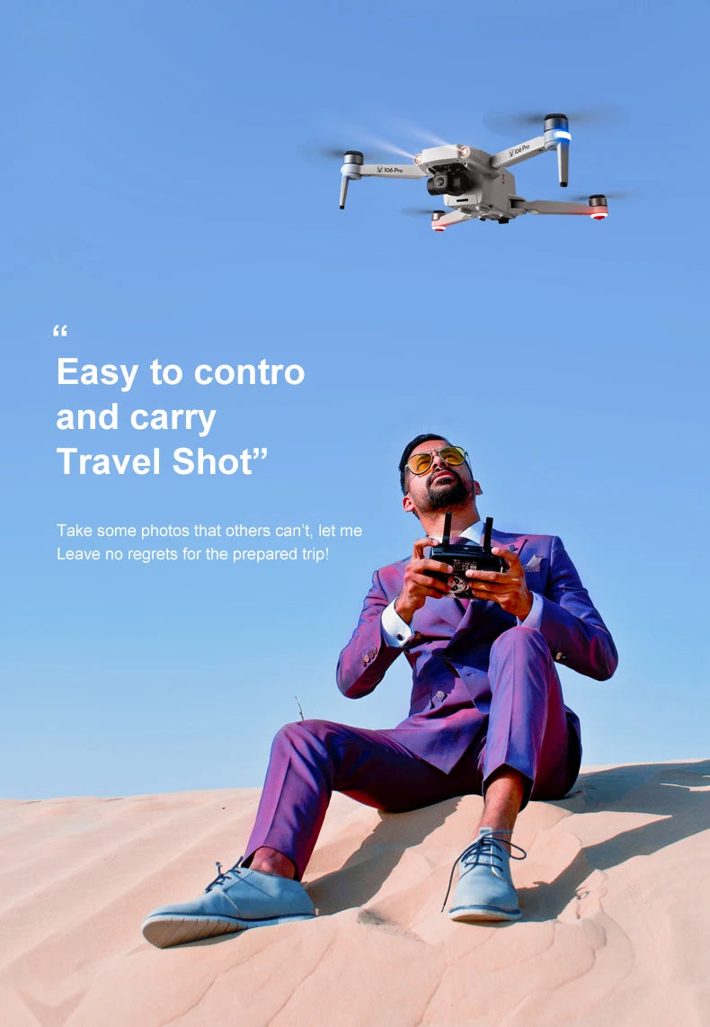 106 Pro GPS Drone - 4K HD كاميرا مزدوجة ثلاثية المحاور مضادة للاهتزاز Gimbal 5G WIFI FPV محرك بدون فرشاة قابلة للطي كوادكوبتر هدية لعبة كاميرا احترافية بدون طيار 17 106 Pro GPS Drone, KMR 66 Easy to contro and carry Travel Shot" Take