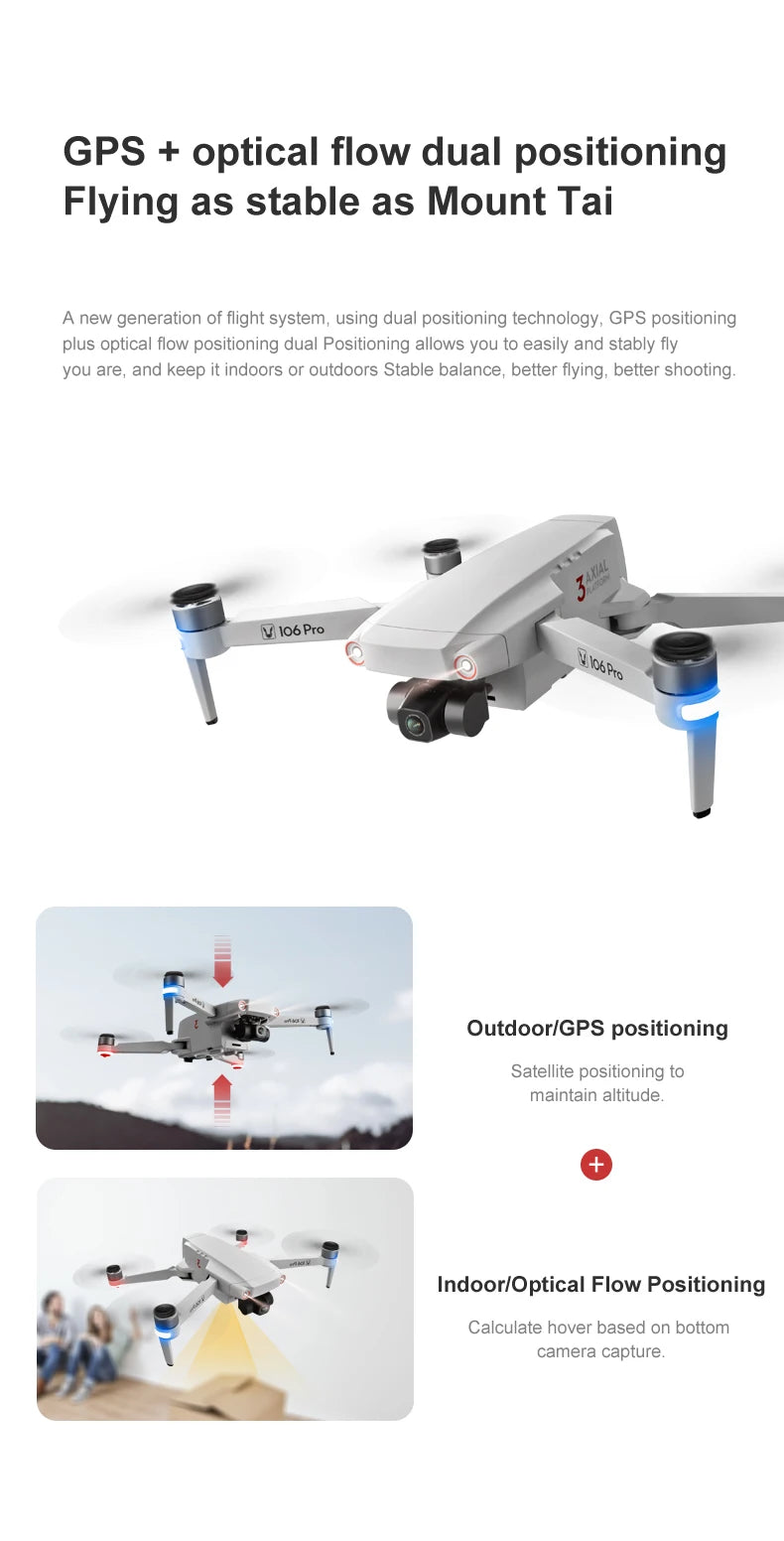 106 Pro GPS Drone - 4K HD كاميرا مزدوجة ثلاثية المحاور مضادة للاهتزاز Gimbal 5G WIFI FPV محرك بدون فرشاة قابلة للطي كوادكوبتر هدية لعبة كاميرا احترافية بدون طيار 23 106 Pro GPS Drone, MAL 3 0io6 Pro OutdoorIGPS positioning Satellite