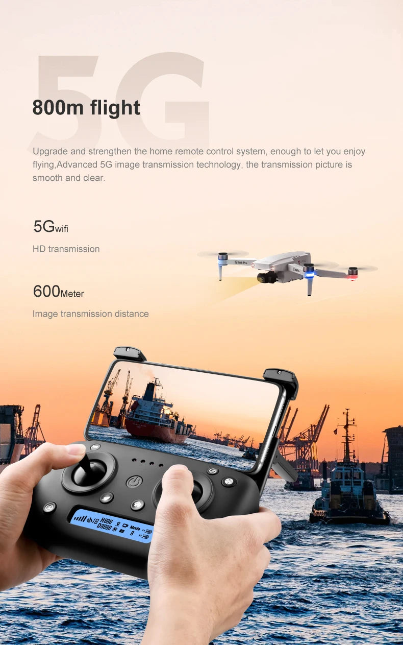 106 Pro GPS Drone - 4K HD كاميرا مزدوجة ثلاثية المحاور مضادة للاهتزاز Gimbal 5G WIFI FPV محرك بدون فرشاة قابلة للطي كوادكوبتر هدية لعبة كاميرا احترافية بدون طيار 26 106 Pro GPS Drone, 5G image transmission technology; transmission picture is smooth and clear .