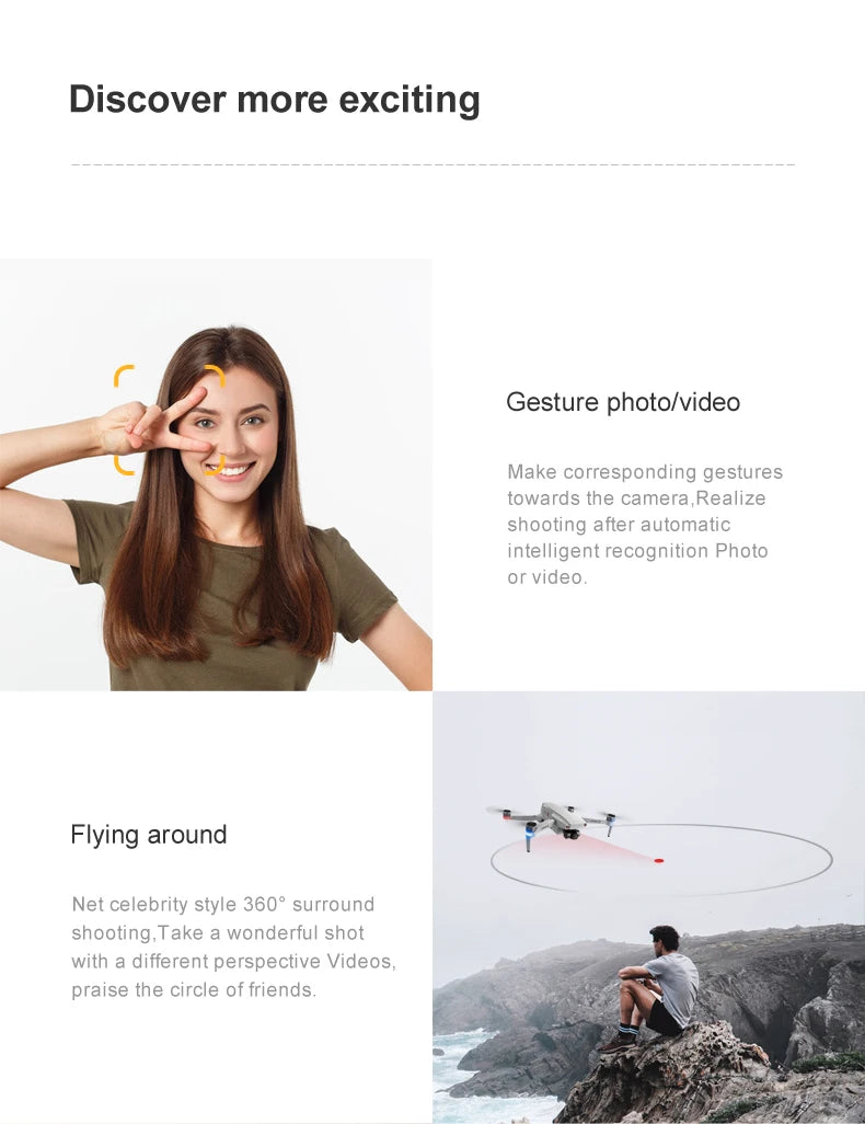 106 Pro GPS Drone - 4K HD كاميرا مزدوجة ثلاثية المحاور مضادة للاهتزاز Gimbal 5G WIFI FPV محرك بدون فرشاة قابلة للطي كوادكوبتر هدية لعبة كاميرا احترافية بدون طيار 31 106 Pro GPS Drone, Discover more exciting Gesture photolvideo Make corresponding gestures