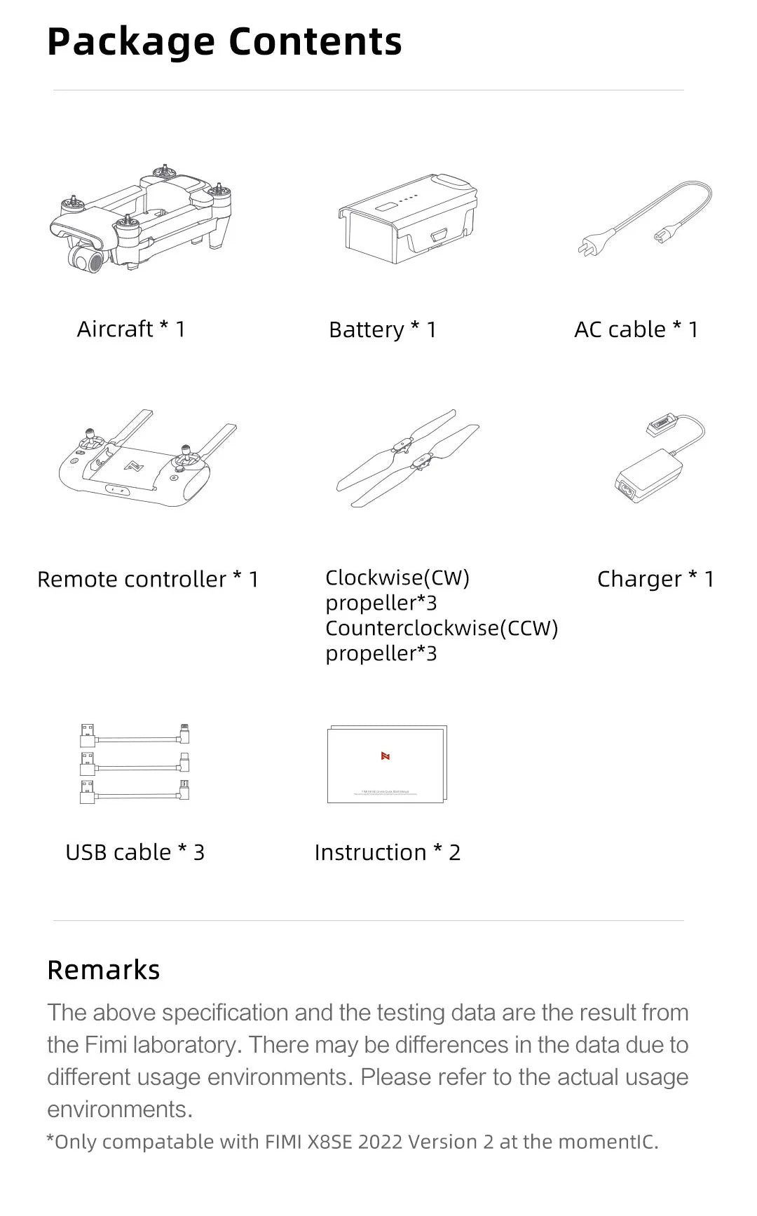 FIMI X8SE 2022 V2 Camera Drone, the above specification and the testing data are the result from the Fimi laboratory . there may