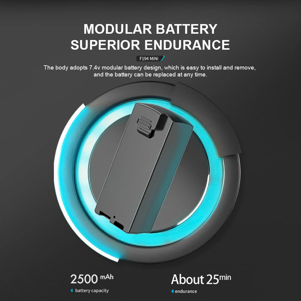 F194 GPS Drone, body adopts 7 Av modular battery design, which is easy to install and remove .