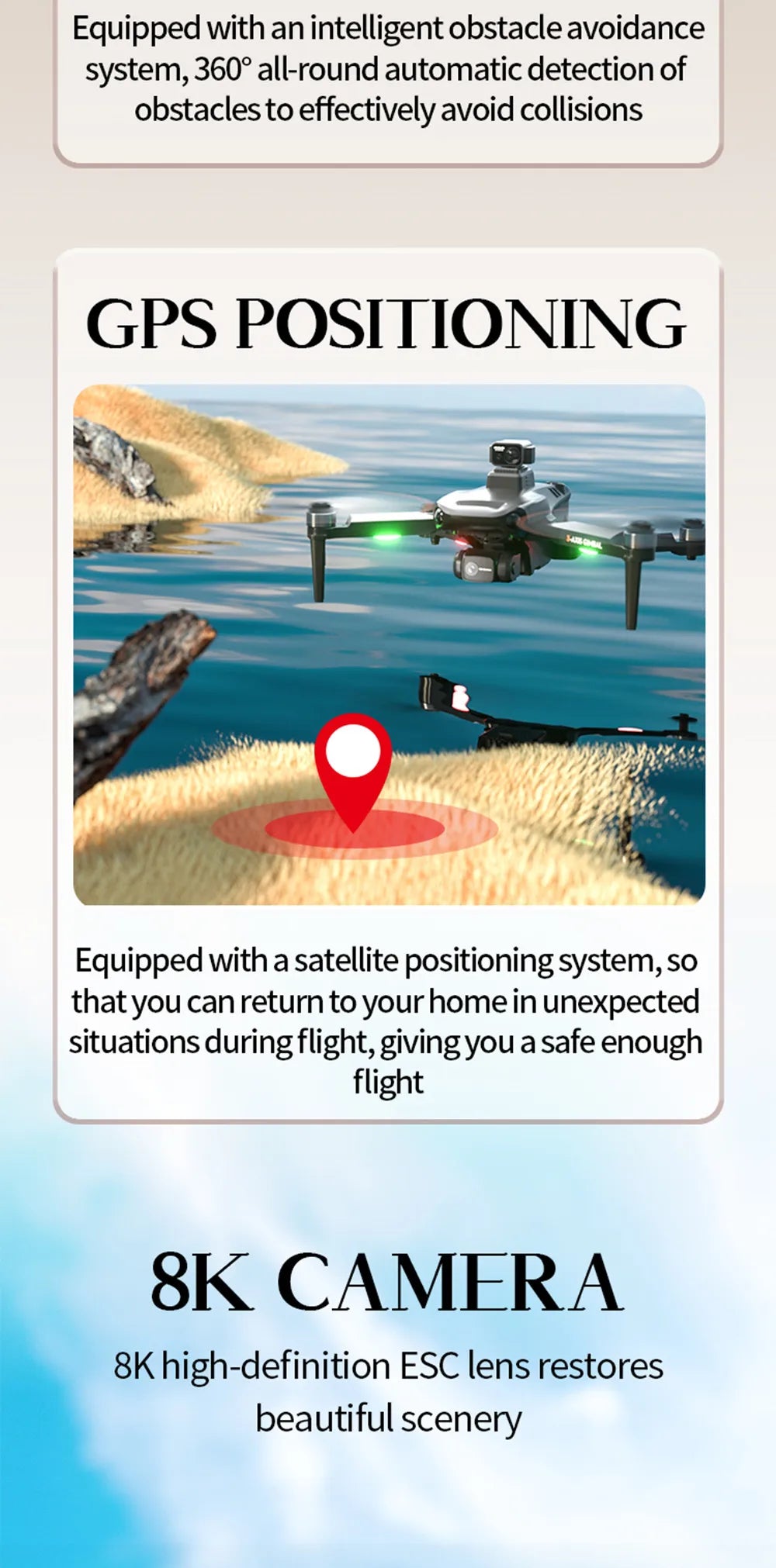 X38 PRO Drone, anintelligent obstacleavoidance system, 3609 all-round automatic detection of