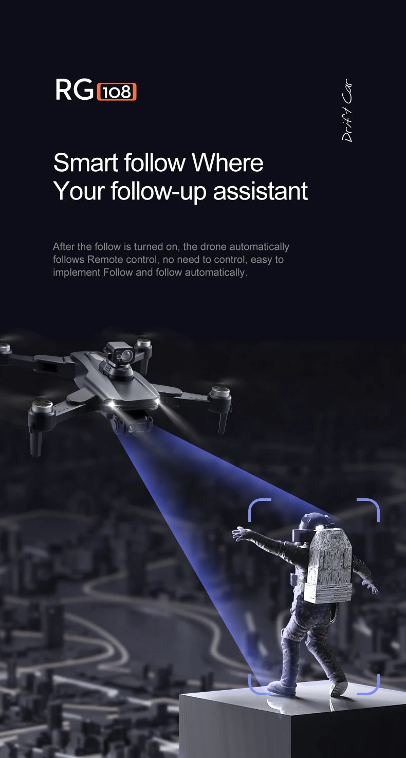 RG108 MAX Drone - 2023 NEW Professional 8K HD Dual Camera FPV 3Km GPS التصوير الجوي بدون فرشاة محرك كوادكوبتر قابل للطي ألعاب كاميرا احترافية بدون طيار 37 RG108 MAX Drone, RGlo8_ J Smart follow When the follow is turned on, the drone automatically