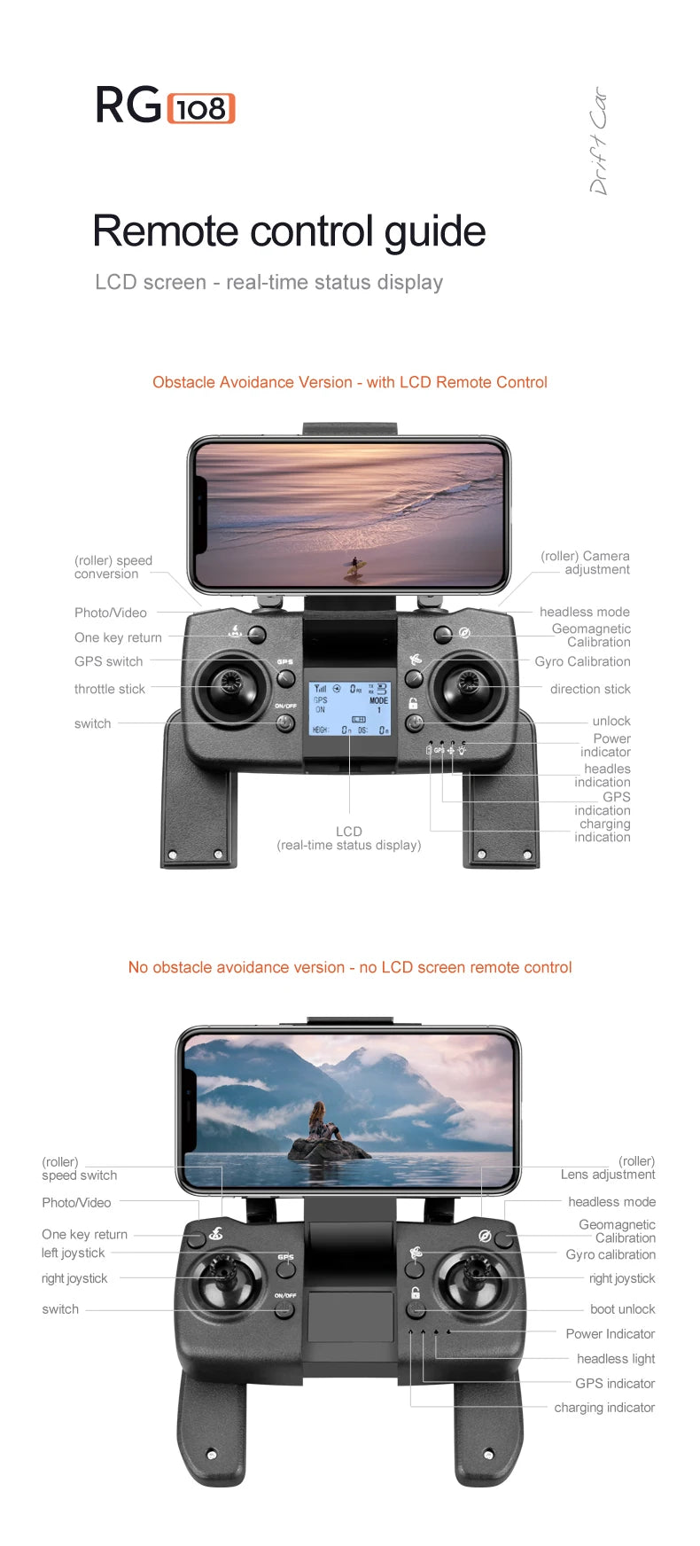 RG108 MAX Drone - 2023 NEW Professional 8K HD Dual Camera FPV 3Km GPS التصوير الجوي بدون فرشاة محرك كوادكوبتر قابل للطي ألعاب كاميرا احترافية بدون طيار 45 RG108 MAX Drone, no obstacle avoidance version no LCD screen remote control (roller) speed switch Lens adjustment Photo