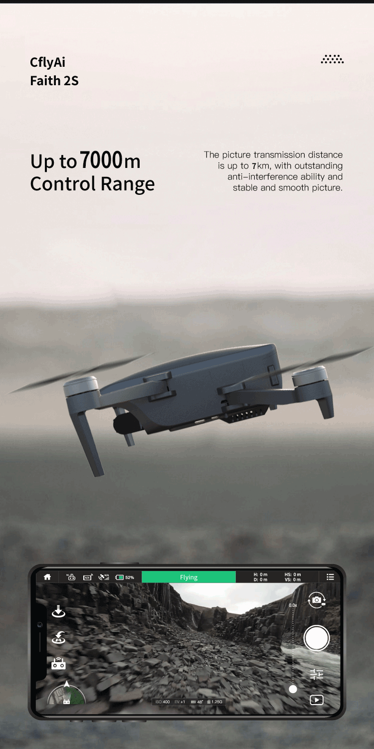 CflyAi Faith 2S picture transmission distance Up to 7000m is up to
