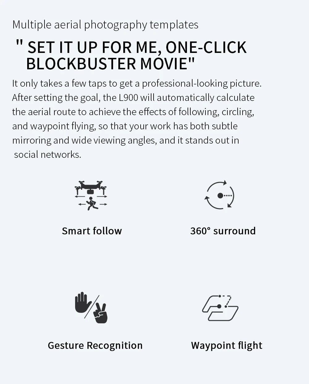 L900 Pro SE MAX Drone, the L9OO will automatically calculate the aerial route to achieve the effects of following, circ