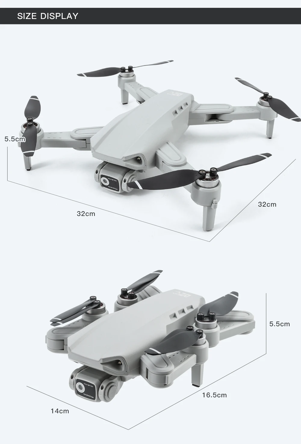 L900 Pro SE MAX Drone, SIZE DISPLAY 5.5cm 32cm 3.5cm 16.5