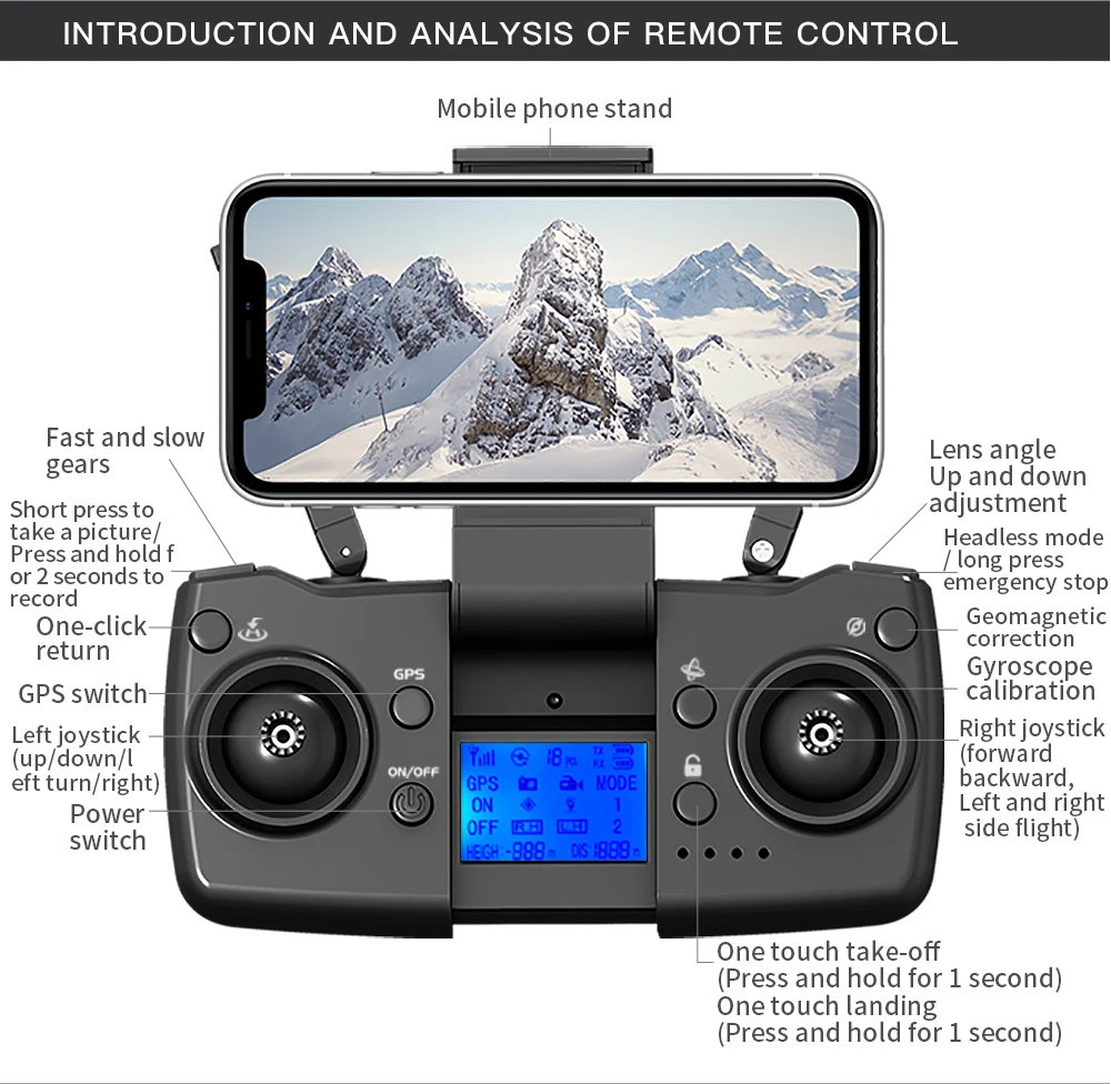 L900 Pro SE MAX Drone, mobile phone stand Fast and slow Lens angle gears Up and down One-click Geomagne