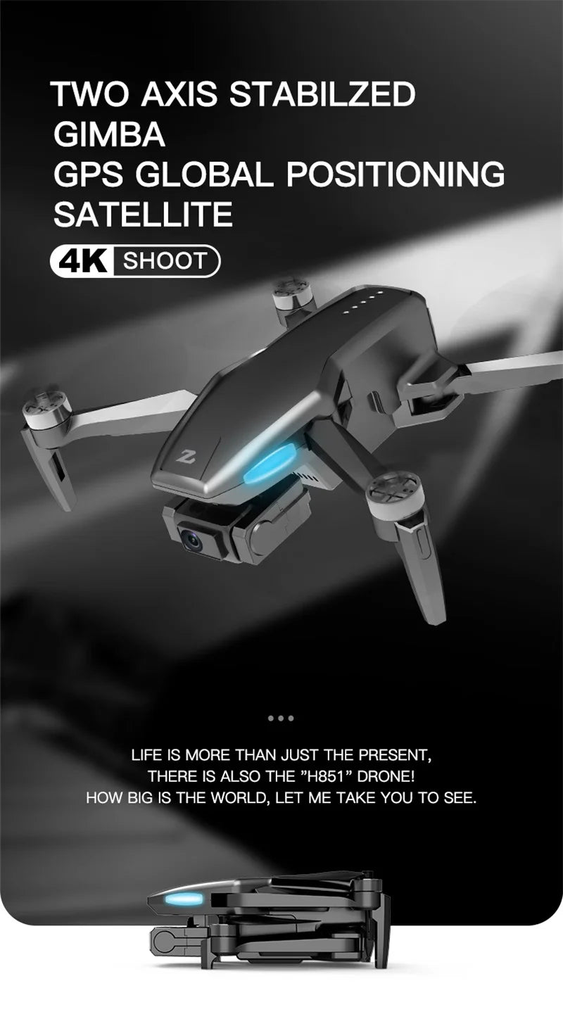 H851 GPS Drone - 4K HD كاميرا مزدوجة واي فاي Fpv 2-Axis RC هليكوبتر ارتفاع عقد وضع مقطوعة الرأس احترافية قابلة للطي كوادكوبتر RC لعبة كاميرا احترافية بدون طيار 18 H851 GPS Drone, GIMBA GPS GLOBAL POSITIONING SATELLITE 4K