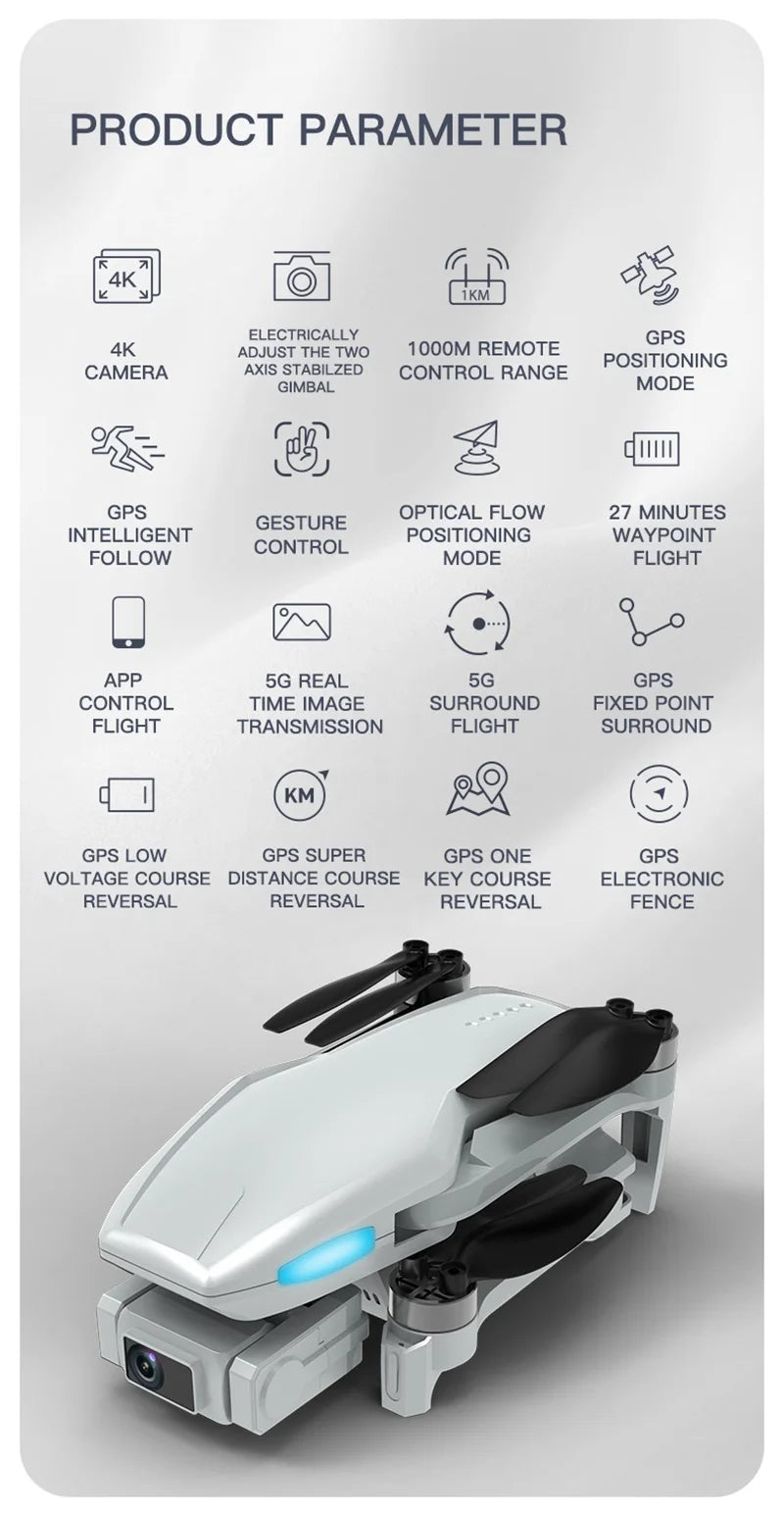 H851 GPS Drone - 4K HD كاميرا مزدوجة واي فاي Fpv 2-Axis RC هليكوبتر ارتفاع عقد وضع مقطوعة الرأس احترافية قابلة للطي كوادكوبتر RC لعبة كاميرا احترافية بدون طيار 20 H851 GPS Drone, PRODUCT PARAMETER 4K 1KM ELECTRICALLY GPS 4K