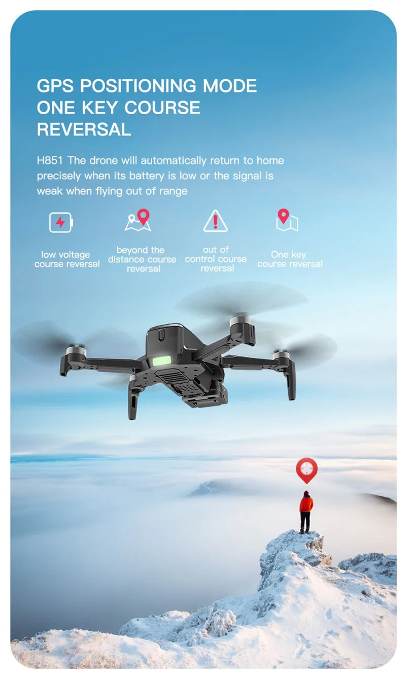 H851 GPS Drone - 4K HD كاميرا مزدوجة واي فاي Fpv 2-Axis RC هليكوبتر ارتفاع عقد وضع مقطوعة الرأس احترافية قابلة للطي كوادكوبتر RC لعبة كاميرا احترافية بدون طيار 25 H851 GPS Drone, GPS POSITIONING MODE ONE KEY COURSE REVERSAL