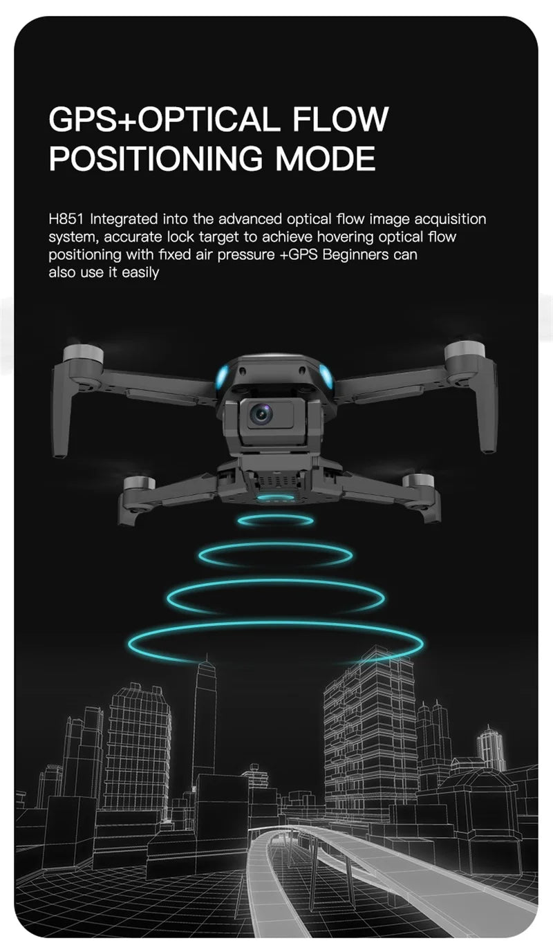H851 GPS Drone - 4K HD كاميرا مزدوجة واي فاي Fpv 2-Axis RC هليكوبتر ارتفاع عقد وضع مقطوعة الرأس احترافية قابلة للطي كوادكوبتر RC لعبة كاميرا احترافية بدون طيار 29 H851 GPS Drone, GPS+OPTICAL FLOW POSITIONING MODE H851 Integrated