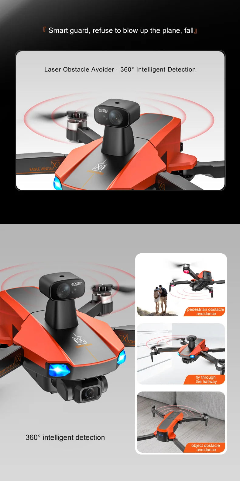 MS-712 Drone, smart guard, refuse to blow up the plane, fall] Laser Obstacle Avoider 360