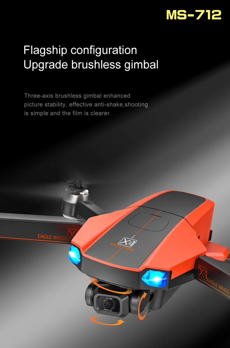 MS-712 Drone, MS-712 Flagship configuration Upgrade brushless gimbal . effective anti-shake